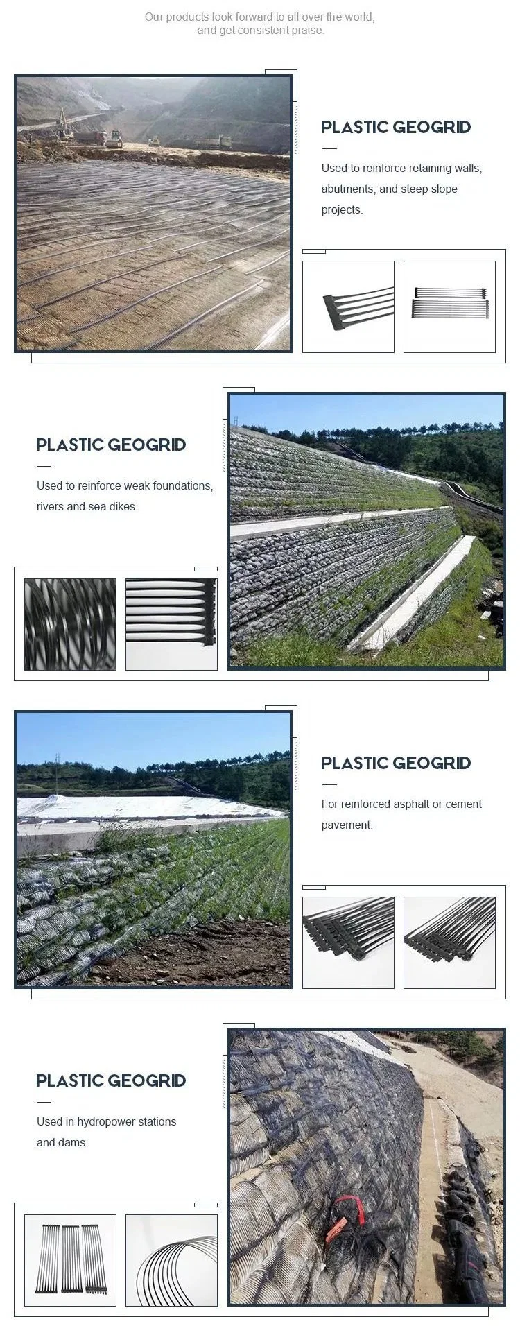 Polypropylène PP uniaxial géogrid à haute résistance pour murs de soutènement 4